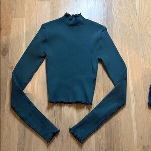 Vici Dark Teal Ribbed Long Sleeve Top